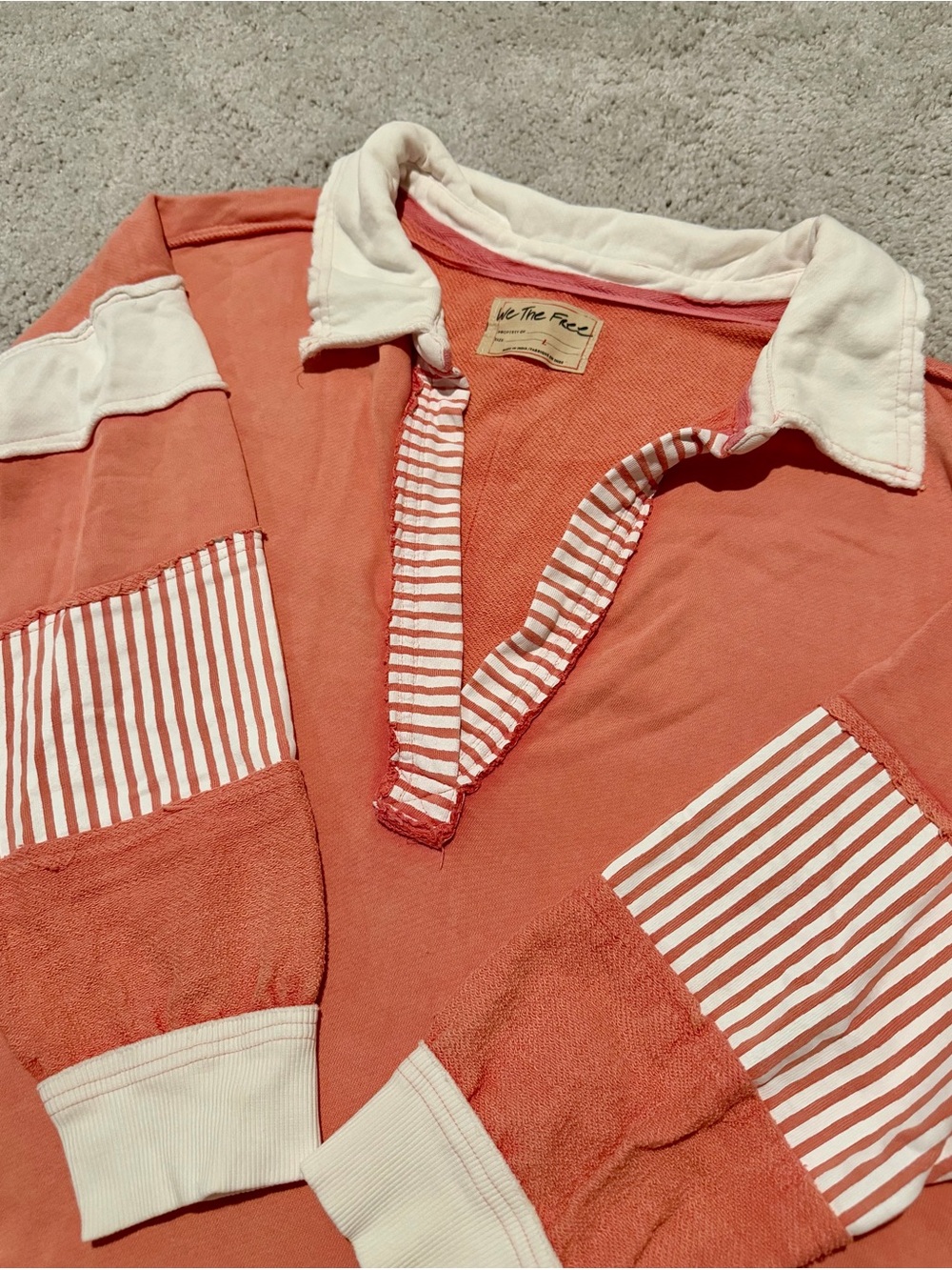 We The Free Men’s 100% Cotton Shirt - Coral and White Striped - Size Large